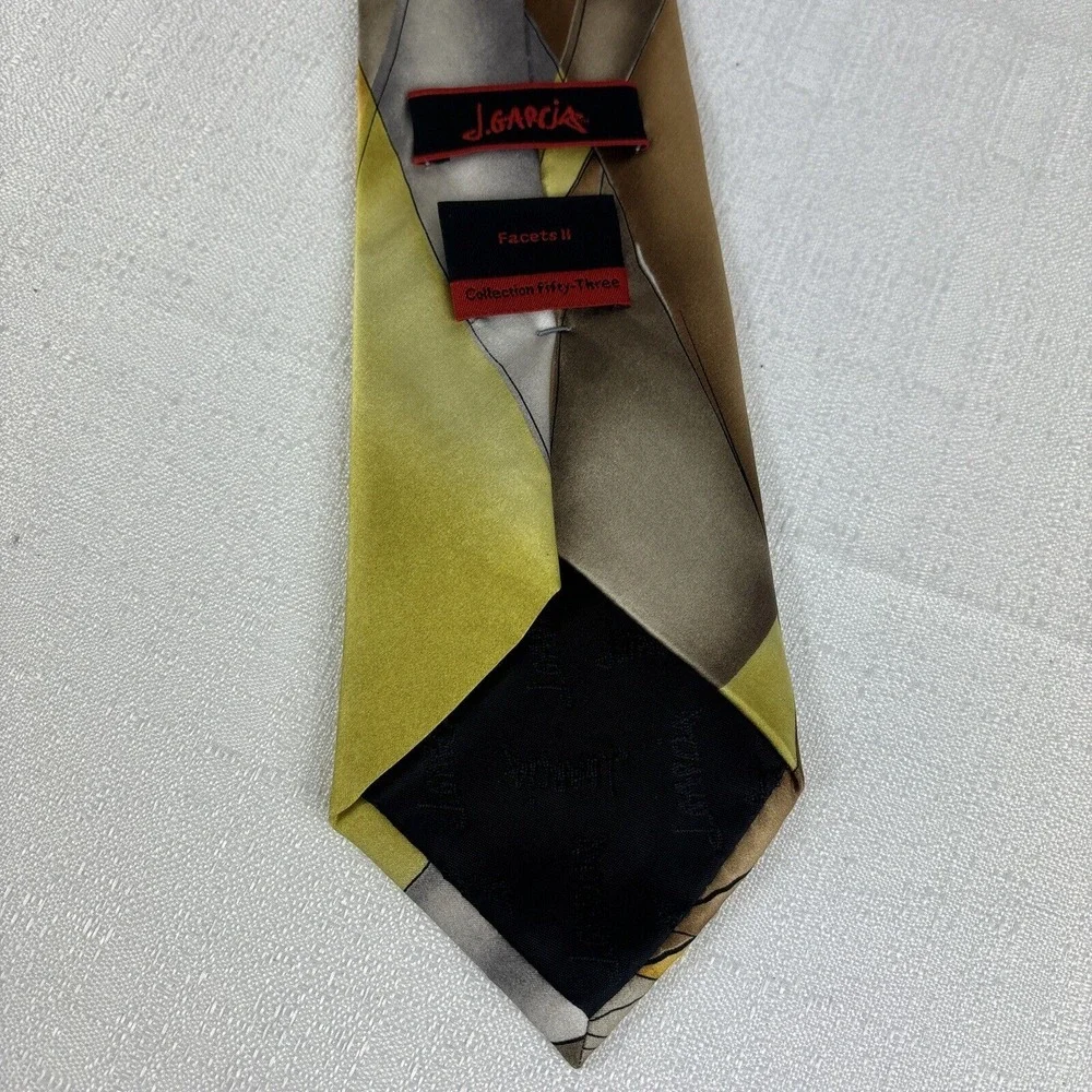 J. Garcia Silk Tie, Facets ll Collection 53,‎ Abstract Yellow, Gold, Tan, Grey